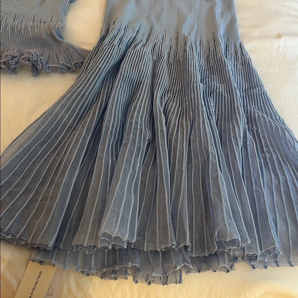 Light Blue Ribbed Knit Ruffle Set - Picture 7 of 8